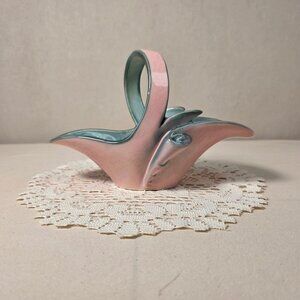 Vintage Hull Pottery Ebb Tide Basket With Handle - Pink & Blue Glaze Ceramic